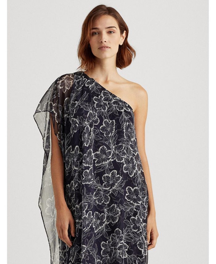 lauren ralph lauren botanical print georgette gown