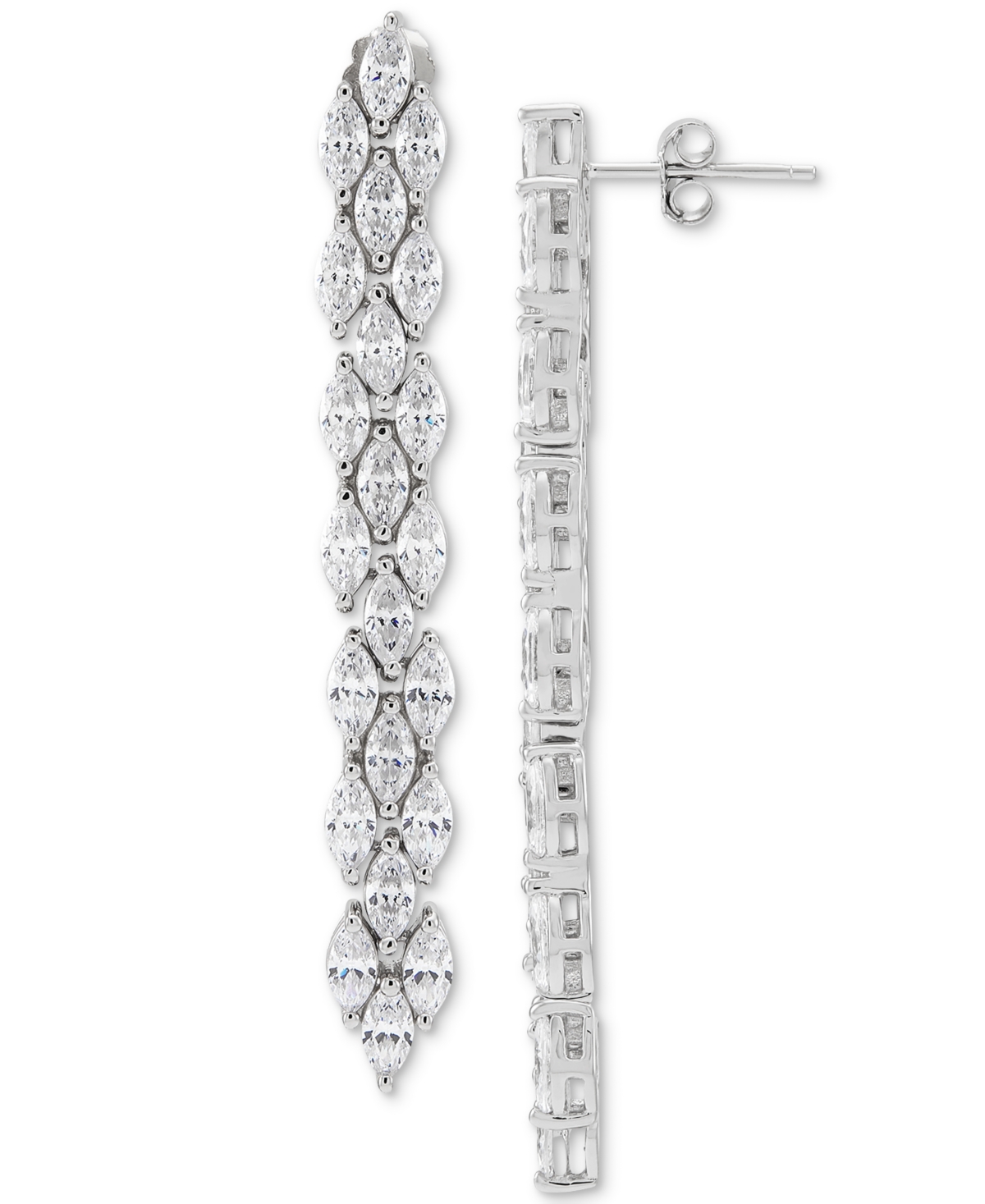 Cubic Zirconia Linear Drop Earrings in Sterling Silver - Silver