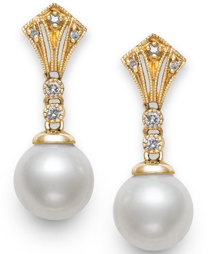 Macy's Cultured Freshwater Pearl (7mm) & Diamond Accent Drop Earrings