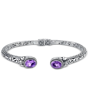 Macy's Amethyst Scrollwork Cuff Bracelet (3-5/8 Ct. T.w.) In Sterling Silver In Purple