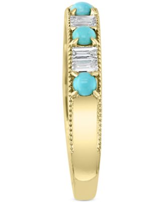 EFFY&reg; Diamond (1/4 ct. t.w.) & Turquoise (2-1/2mm) Band Ring In 14k Gold