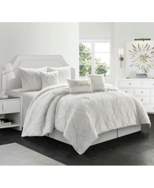 Nanshing Blossom Comforter Set, Queen, 7-piece In White