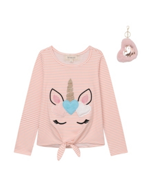 BTween Girls Long Sleeve Brushed Ity Top with Heart Keychain
