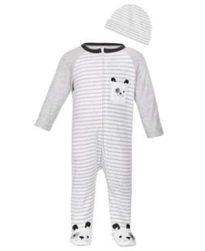 First Impressions Baby Boys 2-pc. Cotton Puppy Coveralls & Hat Set, Created For Macy's In Chrome Hthr