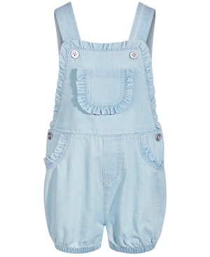 First Impressions Baby Girls Ruffle Denim Cotton Shortalls, Created For Macy's In Light Wash
