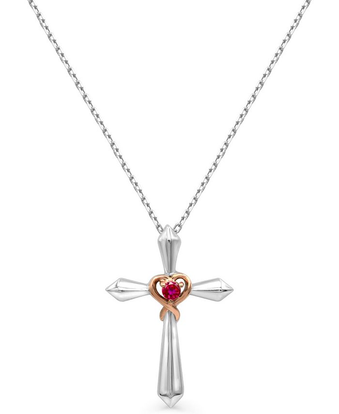 Macy's Women's 14K Rose Gold Plated Cross With Heart Pendant Necklace in Sterling Silver Macy's