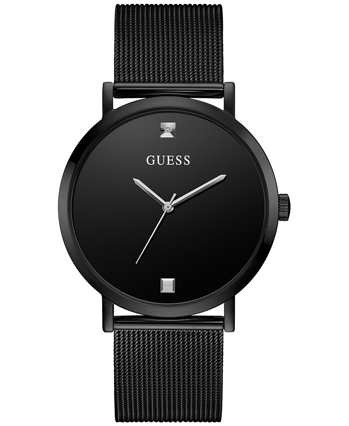 GUESS - Men's Diamond-Accent Black Stainless Mesh Bracelet Watch 44mm
