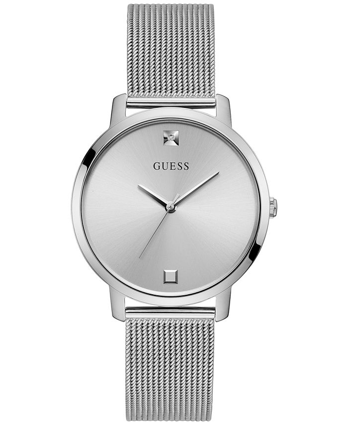GUESS Women's Diamond-Accent Stainless Steel Mesh Bracelet Watch 40mm ...