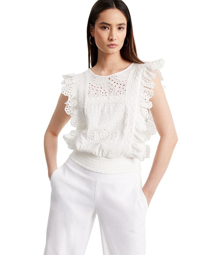 INC International Concepts Ruffled Eyelet Top, Created for Macy's - Macy's