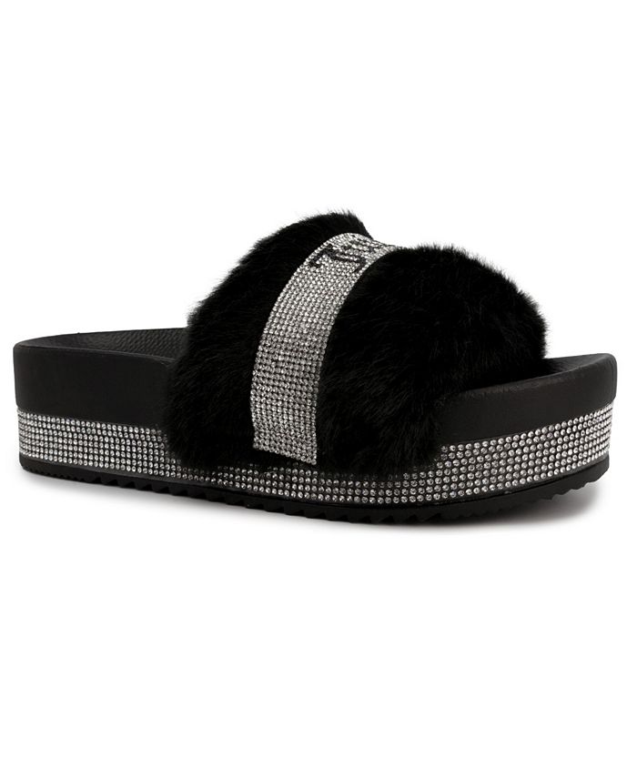 Juicy Couture Women's Orbit Furry Platform Slide Slippers - Macy's