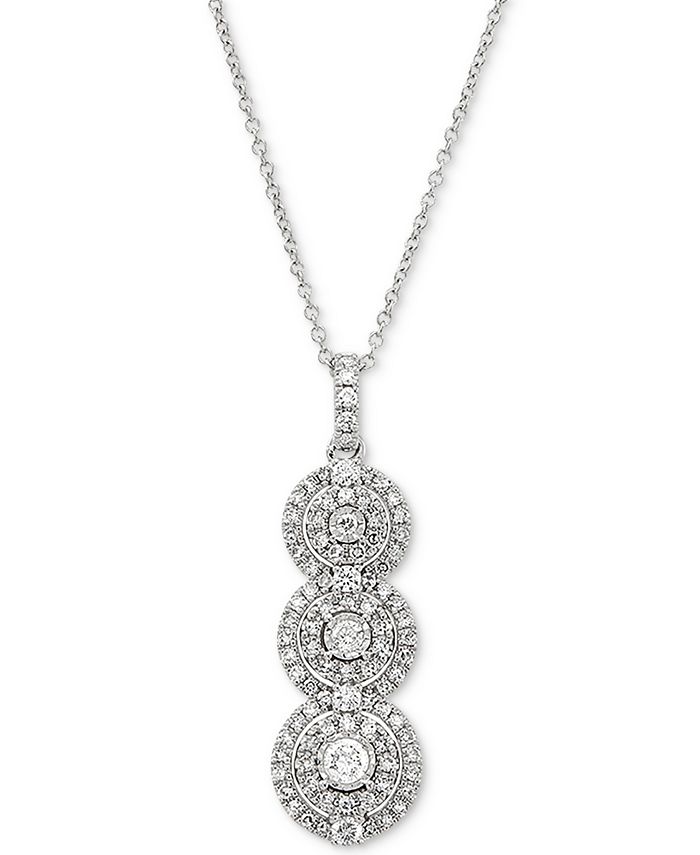 Macy's - Diamond Triple Halo 18" Pendant Necklace (3/4 ct. t.w.) in 10k White Gold