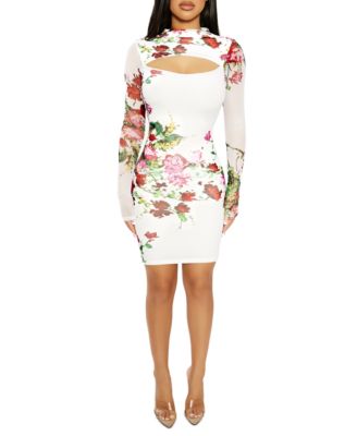 Naked Wardrobe - Cut-Out Floral-Print Mini Dress