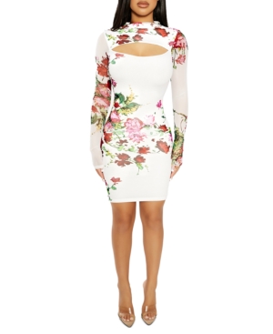 Naked Wardrobe The Nw Cut-out Floral-print Mini Dress In White Floral