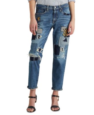 로렌 랄프로렌 청바지 Lauren Ralph Lauren Rolled Cuff Patchwork Jeans,Tinted Sapphire Wash