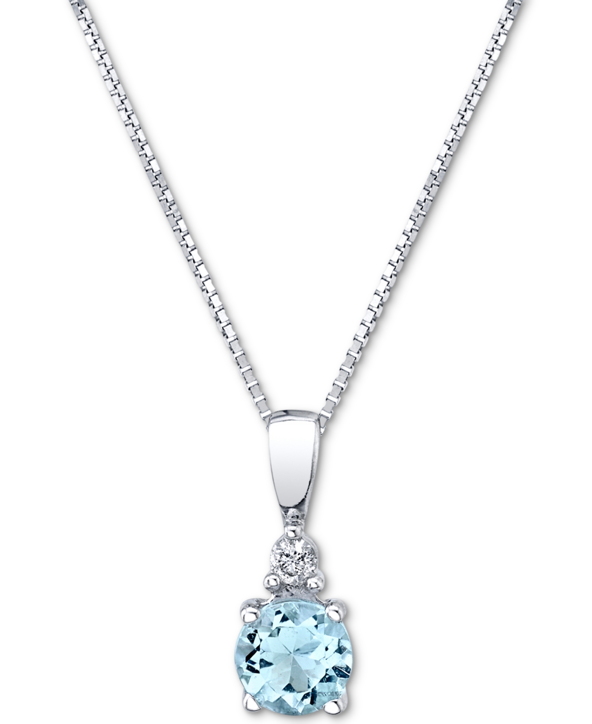 Macy's Aquamarine (1/3 Ct. T.w.) & Diamond Accent 18" Pendant Necklace In 14k White Gold In Aquamarine