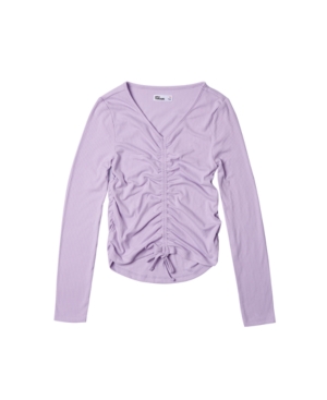 Big Girls Long Sleeve Solid Ruched Front Top