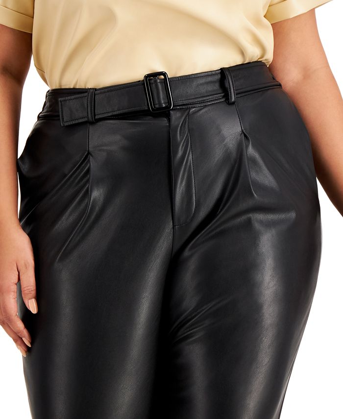 INC International Concepts Plus Size FauxLeather Belted Pants, Created