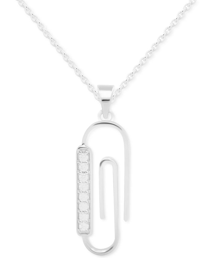 Macy's - Diamond Paperclip 18" Pendant Necklace (1/10 ct. t.w.) in Sterling Silver