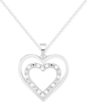 Macy's Diamond Heart-in-heart 18" Pendant Necklace (1/10 Ct. T.w.) In Sterling Silver In Sterling Silver