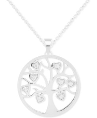 Macy's - Diamond Tree Disc 18" Pendant Necklace (1/10 ct. t.w.) in Sterling Silver
