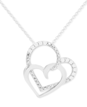 Macy's Diamond Double Heart 18" Pendant Necklace (1/10 Ct. T.w.) In Sterling Silver In Sterling Silver