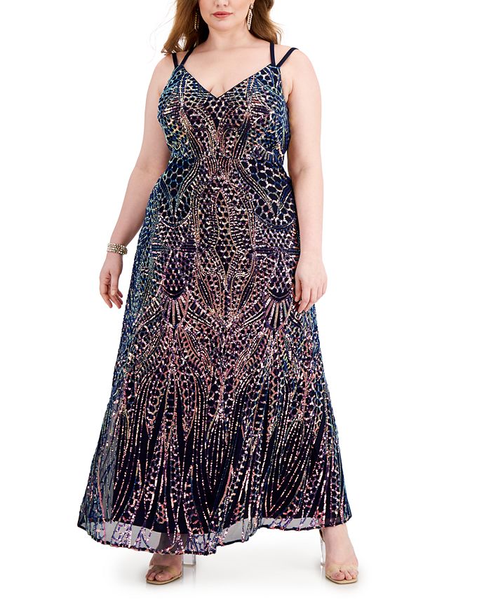 Morgan & Company Sequined Strappy-Back Gown - Macy's