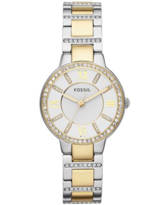 Fossil - Women's Virginia Crystal Accent Two-Tone Stainless Steel Bracelet Watch 34mm ES3503