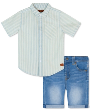 7 For All Mankind Baby Boys 2-Pc Striped Denim Shirt & Shorts Set