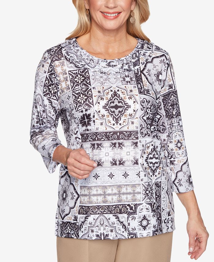 Alfred Dunner Petite Classics Medallion Patchwork Top - Macy's