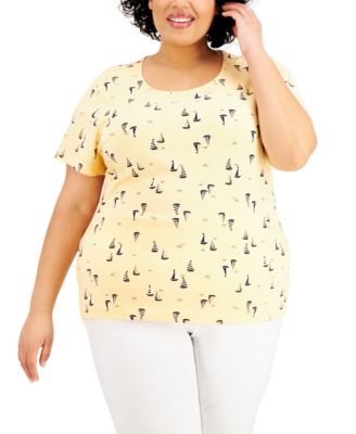 Karen Scott - Plus Size Sailboat-Print T-Shirt