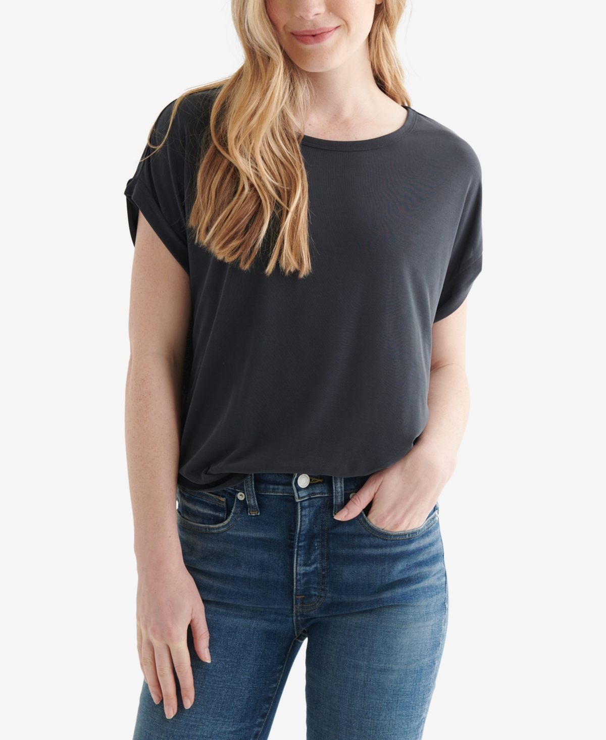 LUCKY BRAND WOMEN'S SHORT SLEEVE SANDWASH DOLMAN TEE 