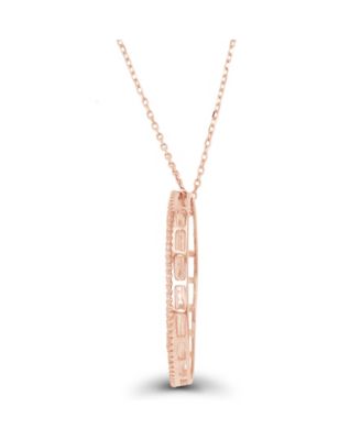 Cubic Zirconia Baguette and Round Sterling Silver Open Circle Necklace (Also in 14k Gold Over Silver or 14k Rose Gold Over Silver)