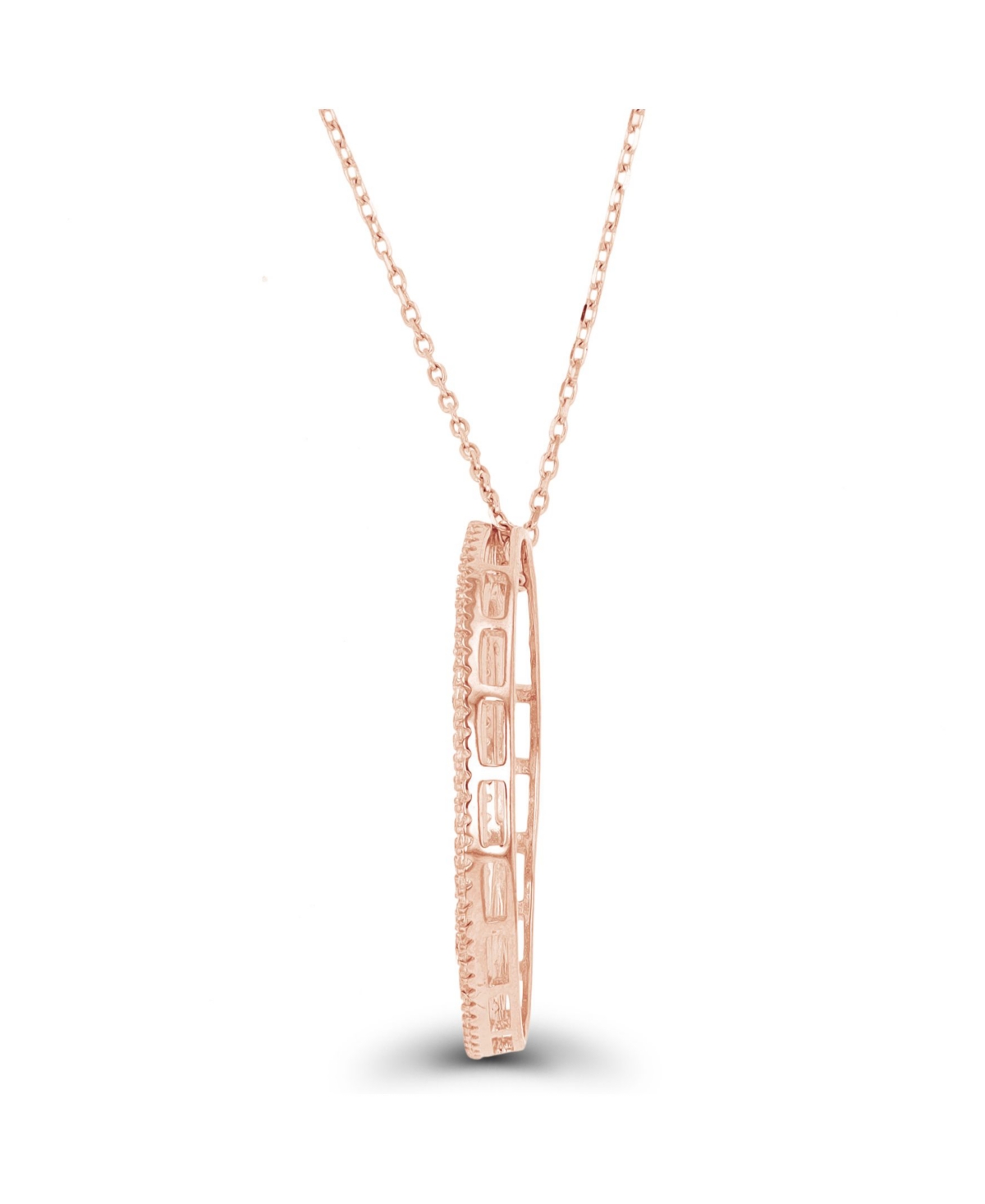 Cubic Zirconia Baguette and Round Sterling Silver Open Circle Necklace (Also in 14k Gold Over Silver or 14k Rose Gold Over Silver)