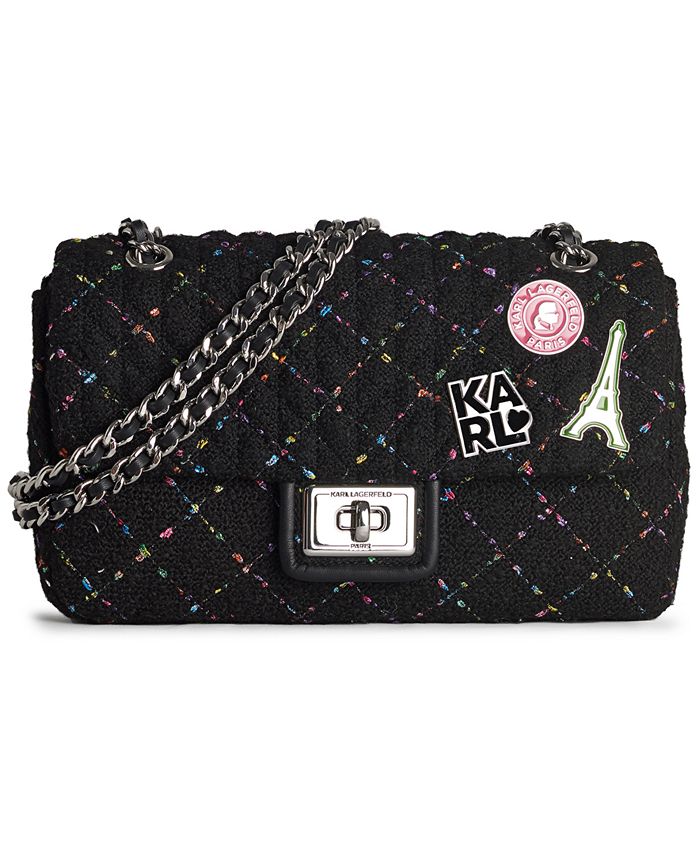 KARL LAGERFELD PARIS Agyness Perforated Signature Logo Leather Shoulder Bag, Dillard's in 2023