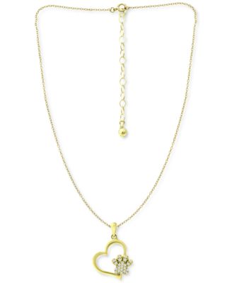 Cubic Zirconia Heart & Paw 18" Pendant Necklace, Created for Macy's