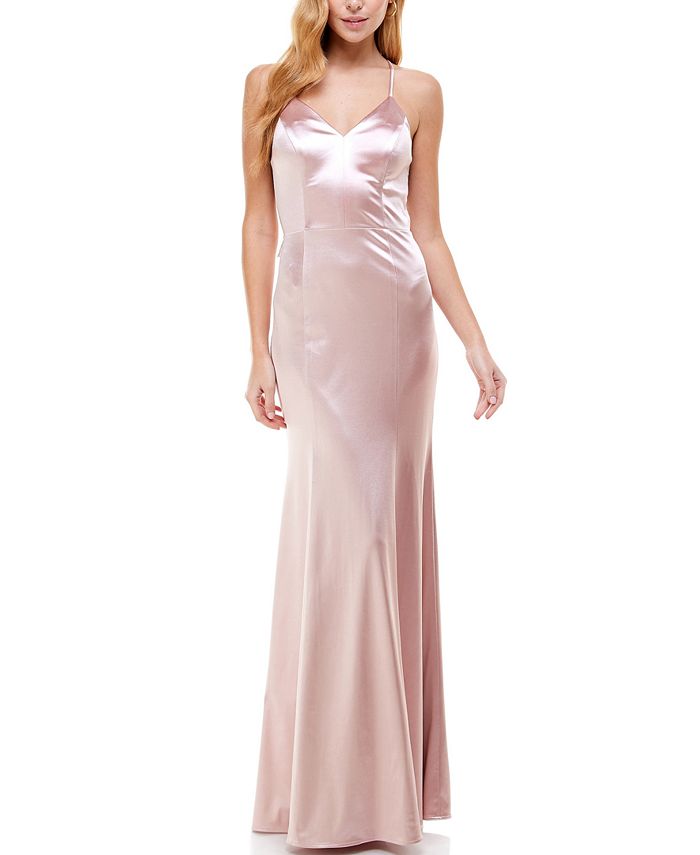 City Studios Juniors' Lace-Back Satin Gown, Created for Macy's - Macy's