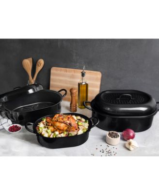 18.8” Nonstick Titanium and Diamond Infused Round Roaster Pan with Lid
