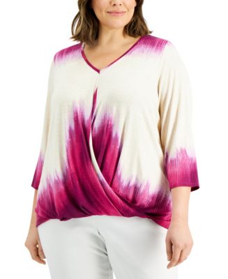 JM Collection Plus Size Drape-Front Top, Created for Macy's - Macy's