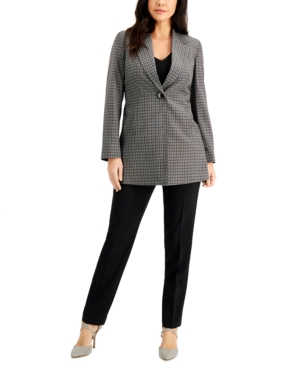 Le Suit Long Plaid Jacket Pantsuit