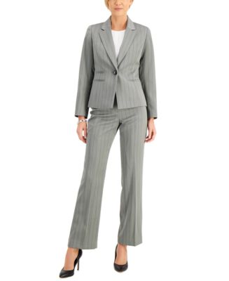 Le Suit Petite Herringbone Pinstripe Pantsuit - Macy's