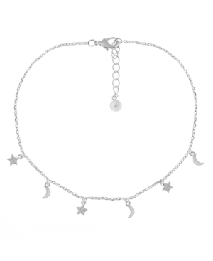 Essentials Clear Cubic Zirconia Moon & Star Anklet In Silver Plate