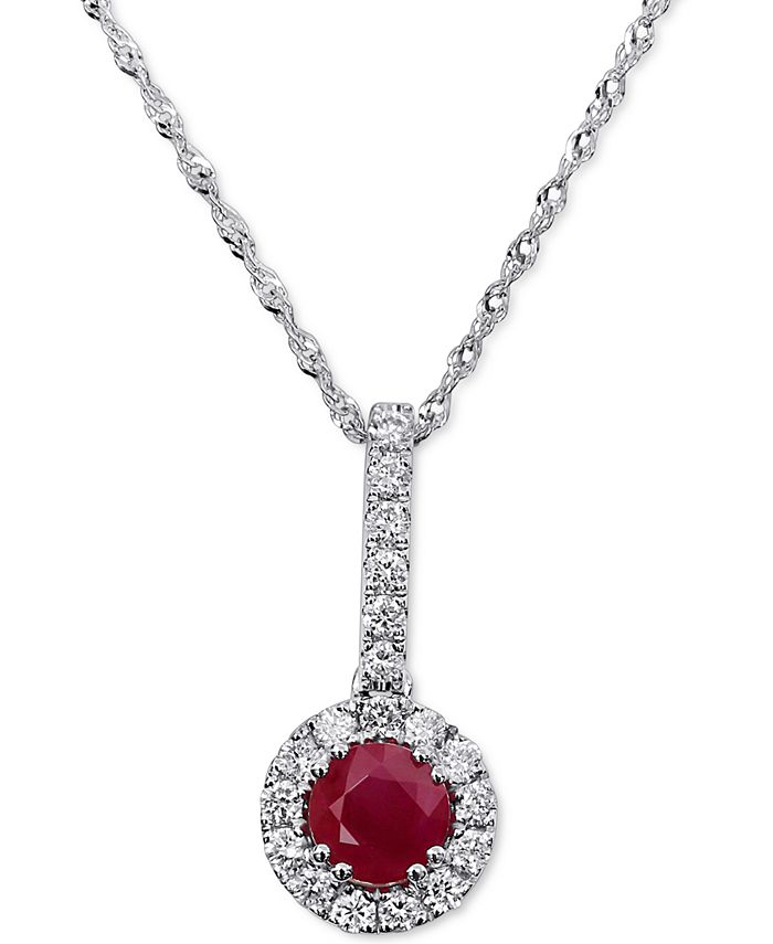 Macy's - Ruby (3/8 ct. t.w.) & Diamond (1/4 ct. t.w.) 18" Pendant Necklace in 14k White Gold
