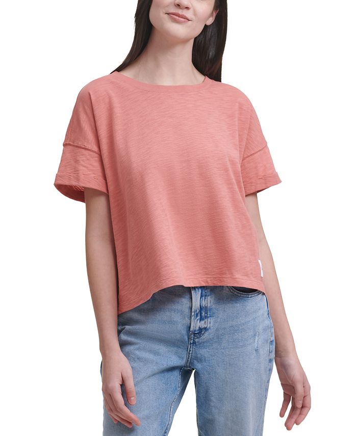 Klein Cotton Cropped Calvin Boxy-Fit Macy\'s Jeans - T-Shirt