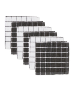 Design Imports Design Import Combo Windowpane Dishcloth, Set Of 6 In Gray