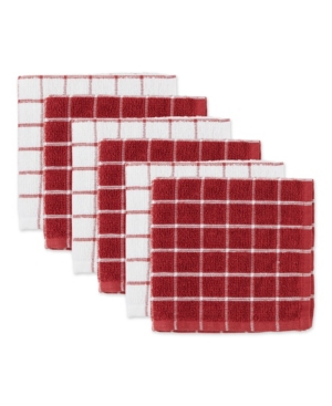 Design Imports Design Import Combo Windowpane Dishcloth, Set Of 6 In Red