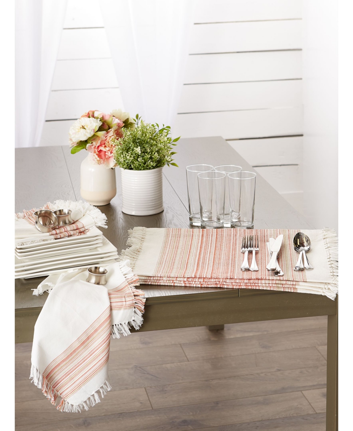 Design Import Fringed Stripe Table Toppers, 13