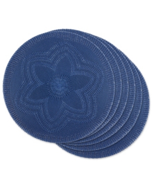 Design Imports Design Import Floral Woven Round Placemat, Set Of 6 In Blue