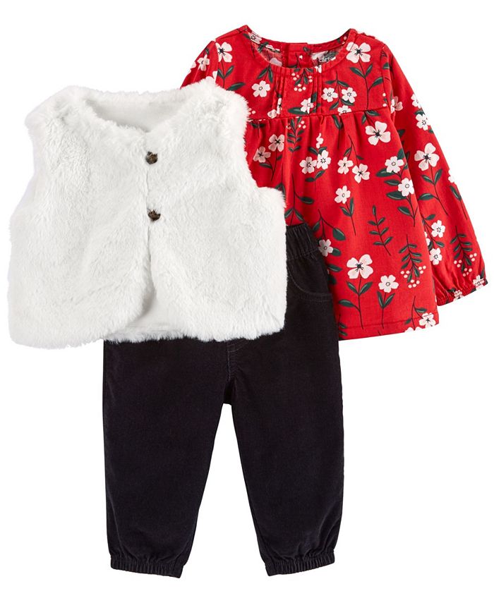 Carter's Baby Girls Faux Fur Vest Set, 3 Piece Macy's