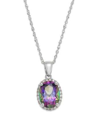 Macy's - 14k White Gold Mystic Topaz (2 ct. t.w.) and Diamond Accent Pendant Necklace