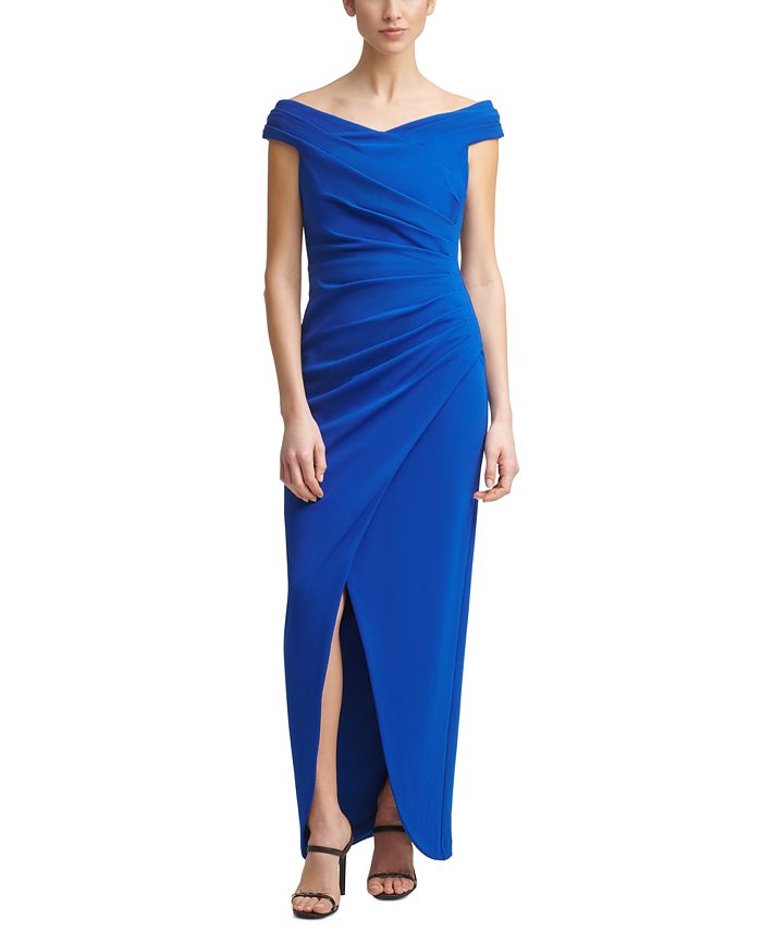 Calvin Klein Off-The-Shoulder Ruched Gown & Reviews - Dresses - Women -  Macy's